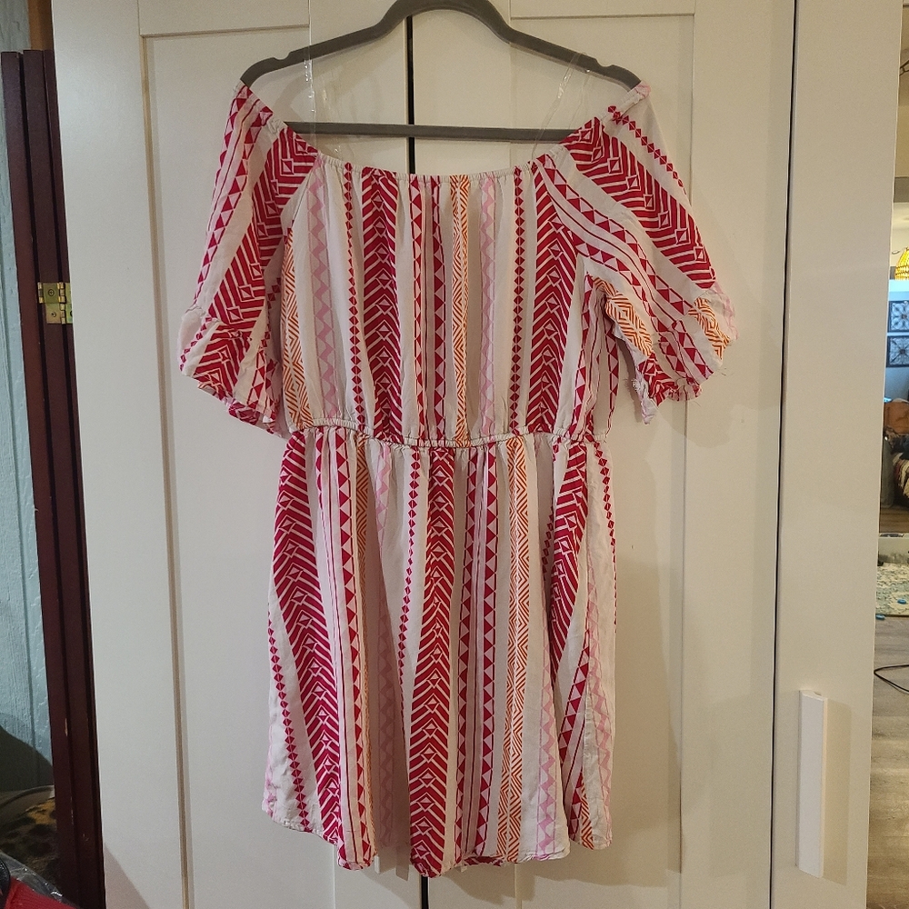 Women's Red and White Off the Shoulder Mini Sundress L